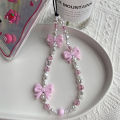 Korean Fashion Pink Bowknot Phone Charm Imitation Pearl Beaded Chain for Phone Case Cute Mobile Straps Y2K Accessories Wholesale. 