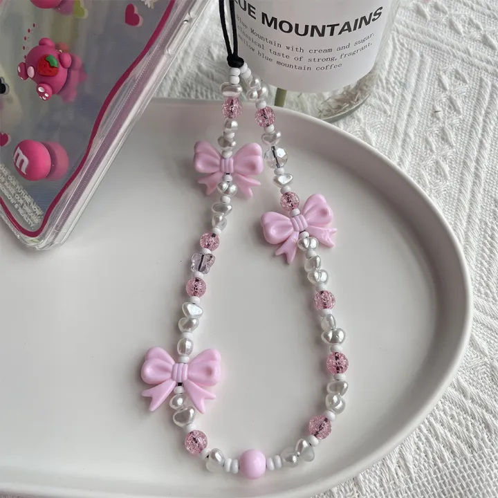 Korean%20Fashion%20Pink%20Bowknot%20Phone%20Charm%20Imitation%20Pearl%20Beaded%20Chain%20for%20Phone%20Case%20Cute%20Mobile%20Straps%20Y2K%20Accessories%20Wholesale%20-%20Image%203