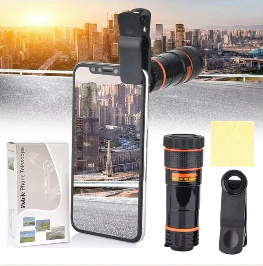 Pocket Zoom HD Pixel Pro Telescope Lens For Phones - 8X/12X Telephoto Zoom, Universal Phone Clip Included