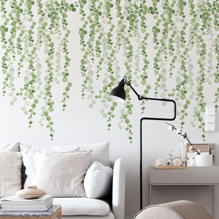 2Pcs Green Leaves Background Wall Sticker Home