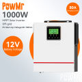 PowMr MPPT 1KW 12V Hybrid Solar Inverter 230Vac PV Starting Voltage 20Voc Built-in 80A Solar Charge Controller 50/60Hz Automatic Pure Sine Wave Inverter. 