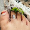 BOOM BOOM Silver color beautiful adjustable Summer Beach Foot Jewelry with FOUR-line white stone open TOE RING for women and girl. 