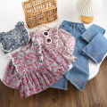 Girls' spring autumn suits 2023 new children's baby floral shirt Tops+ jeans Denim Pants two-piece clothing sets. 