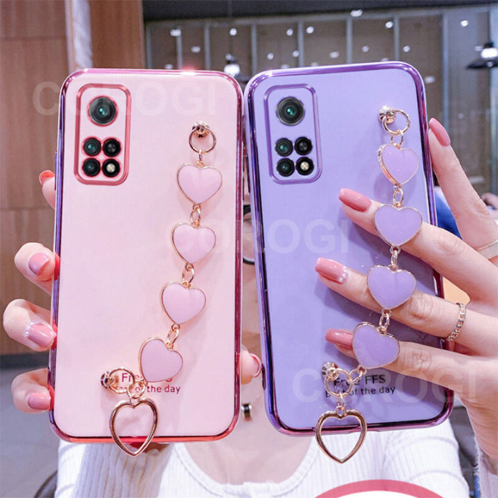 Maitus for Xiaomi Redmi Note 11 Pro 5G Back Cover with Love Heart Bracelet Fashion Chain Plating Shiny Bling Cases Soft Silicone Mobile Phone Case for Girls Boy