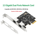 2.5G Gigabit Network Card Adapter with 2 Ports Black Plastic+Metal RJ45 LAN Computer Controller Card. 