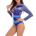 Women's One-Piece Swimsuit, 3D Print Long Sleeve Round Neck Hollow Out Back Bathing Bodysuit. 