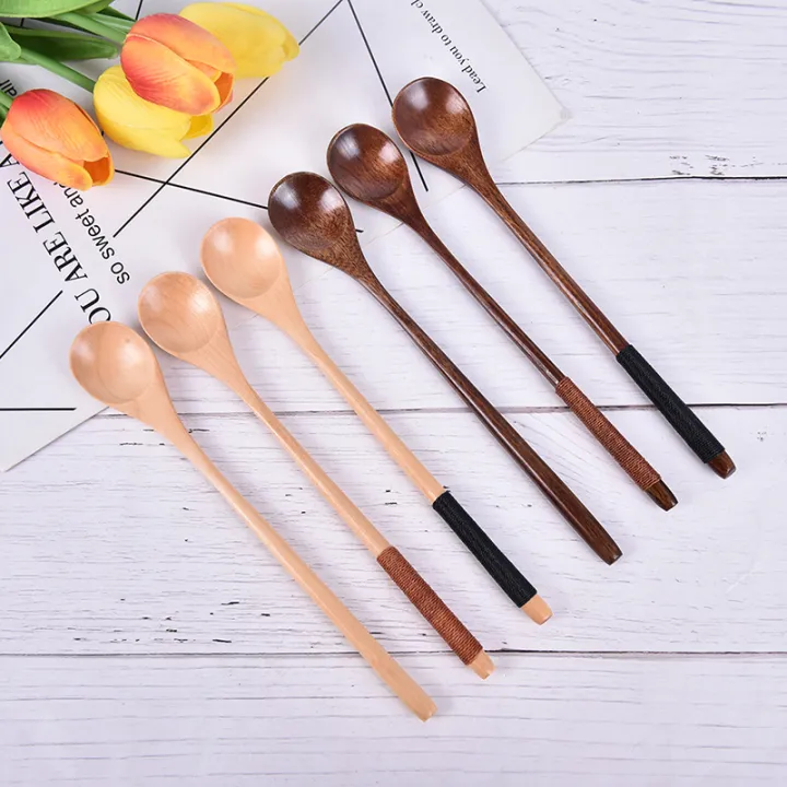 Wooden Spoons Long Handled Spoon Kids Spoon Wood Rice Soup Dessert Spoon DUJU