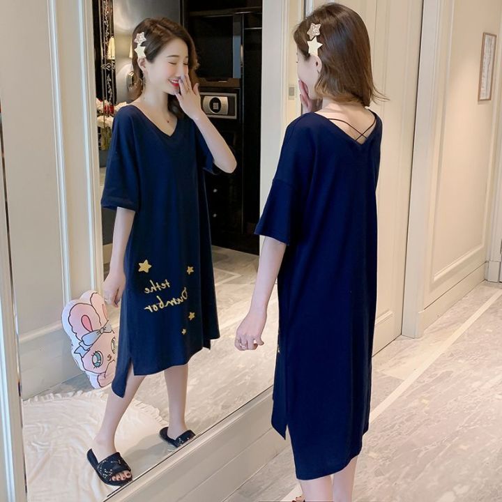 Nightdress%20for%20Women%20Summer%20Cotton%20Short%20Sleeve%20Thin%20Student%20Homewear%20Cute%20Outdoor%20Loose%20plus%20Size%20Maternity%20Pajamas%20Summer%20-%20Image%204