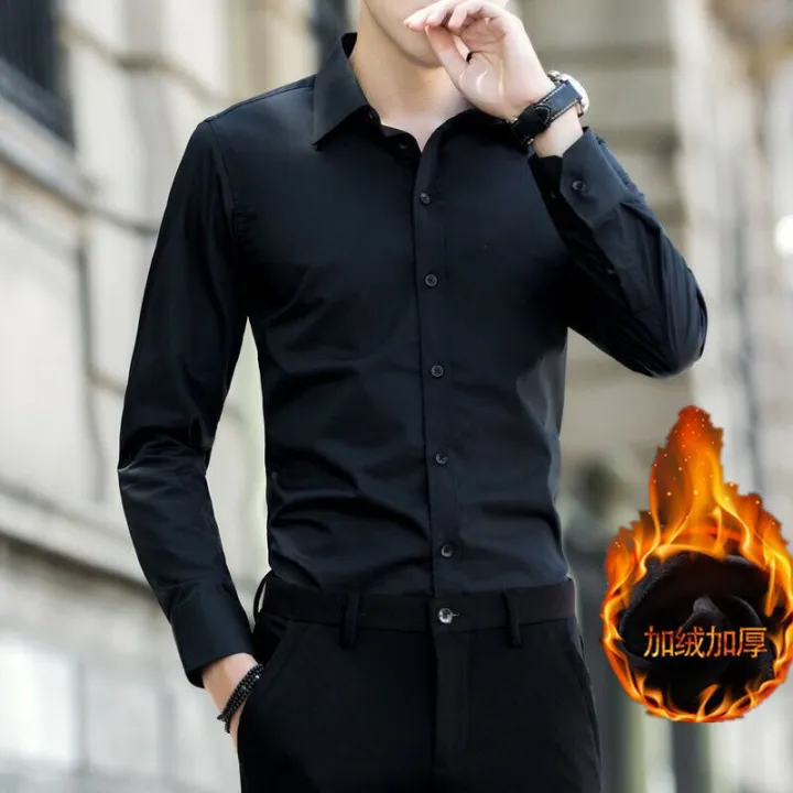 Autumn%20and%20Winter%20Men's%20Thermal%20Shirt%20Fleece-lined%20Thickened%20Long%20Sleeve%20Solid%20Color%20Shirt%20Korean%20Style%20Fashionable%20Top%20Clothes%20White%20Men's%20Clothing%20-%20Image%207