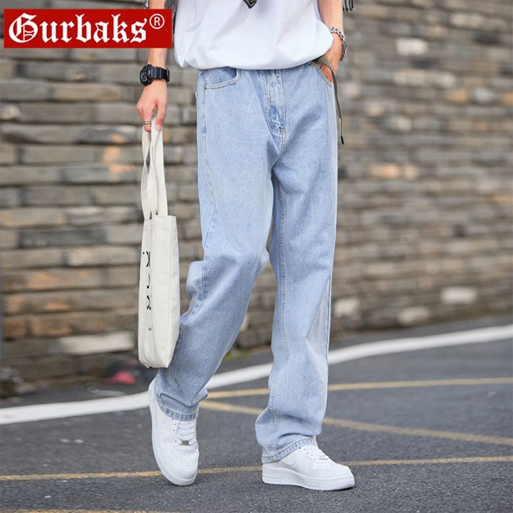 GURBAKS%20Jeans%20Men's%20Loose%20Straight%20Casual%20Light%20Blue%20Trendy%20Brand%20Wide%20Leg%20Retro%20Spring%20and%20Autumn%20Pants%20-%20Image%202