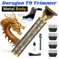 Trimmer for Men Rechargeable Vintage T9 Electric Hair Cutting Machine Hair Clipper Professional Men Shaver Dragon Black (METAL BODY) Full Steel Trendy Mall. 