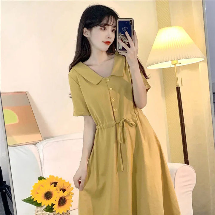 [ plus Size Women's Clothing ]2024 Summer New Fresh Mori Style Lapel and Waist Tight Slimming French Advanced Dress