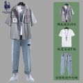 Men's Summer Short Sleeve Denim Shirt Thin Half-Sleeved Jeans Suit with Handsome Casual Suit Shirt. 