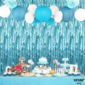 Birthday Light Blue Foil Curtain Fringe Party Backdrops Balloon. 