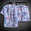 Sanya Travel Set Men's Short Sleeve Printed Shirt Loose plus Size Hawaii Seaside Beach Shorts Two-Piece Suit. 