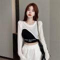 Sweet Hot Girl Internet Celebrity Irregular Sun Protective Blouse Camisole Set Summer jazz Top Jazz Dance Two-Piece Suit. 