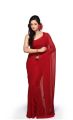 Goerggete Saree with Red Jacket Piece Women's Indian Ethnic Wear Long Anarkali Dress with Red Blouse And Dupatta in Georgette Fabric. 