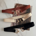 Wide Gold Metal Buckle Belt For Women Lady Retro Solid Color Elastic Skinny Waist Belts Simple Dress Shirt Decorative Waistband. 