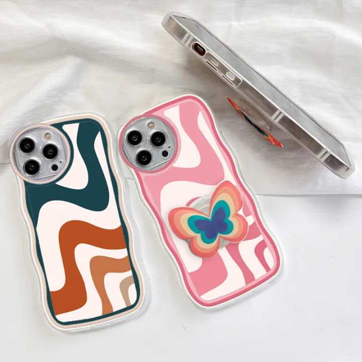 AMORVOR%20for%20Vivo%20Y93%20Back%20Cover%20(With%20Free%20Holder)%20Multi-color%20Simple%20Soft%20Wavy%20Phone%20Case%20Camera%20Protection%20Transparent%20TPU%20Soft%20Cover%20-%20Image%205