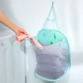 【WEJA】Wall Mounted Foldable Large Capacity Dirty Clothes Basket Laundry Hamper Cloth Nets Storage Organizer Bucket with Lanyard. 