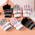 Farfi Student Gloves Warm Boys Girls Striped Full Finger Gloves. 