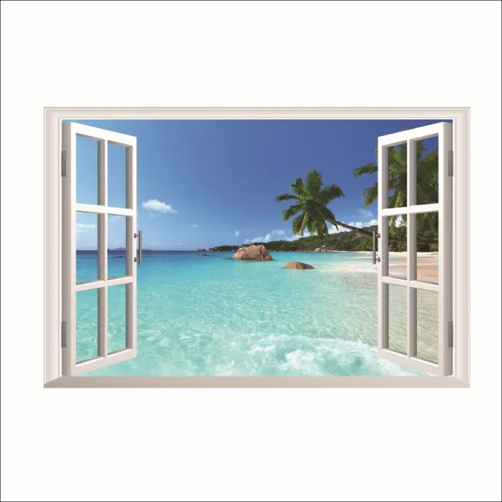 Large%20Removable%20Beach%20Sea%203D%20Window%20Decal%20WALL%20STICKER%20Home%20Decor%20Exotic%20Beach%20View%20Art%20Wallpaper%20Mural%20-%20Image%203