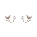 Korean Style Fishtail Pearl Earrings Women's Stud Earrings Fairy Aura Crystal Earrings Gift. 