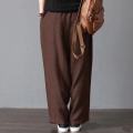 Yfashion Women Cotton Loose Wide-leg Pants Casual Cotton Linen Simple Solid Color Trousers Mid-waist Large Size Thin Pants. 