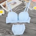 Summer Wireless Thin Bra Development Period Girl's Underwear Panties Set Junior and Senior High School Students Small Sized Bra Gather. 