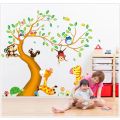 Big Tree Animals Cartoon Theme Kids Wall Art Decal Sticker Decoration for Living Room Nursery Baby Girl Boy Kid Children's Room Bedroom Decoration. 
