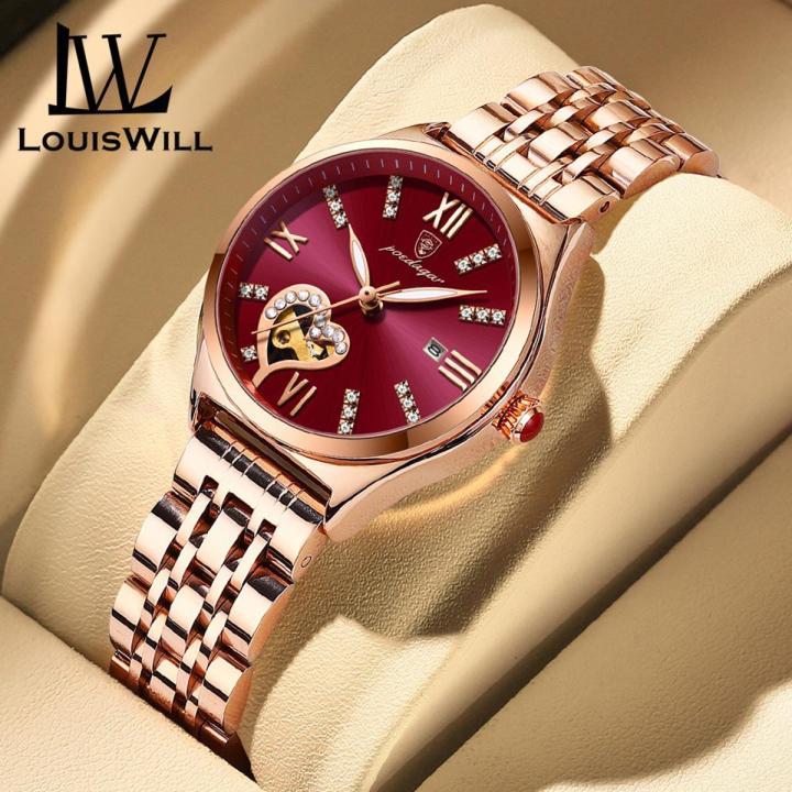 LouisWill Women's Watch Fashion Heart Shaped Hollow Watch Diamond Inlaid Watch With Calendar 30M Waterproof Watch Luminous q Watch Quartz Watch Steel Band Watch