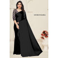 Premium Quality Black Color Valentina Party Saree with Blouse Piece / Superior Valentina Plain Black Wedding Function 7 Yards Saree with Jacket Material. 
