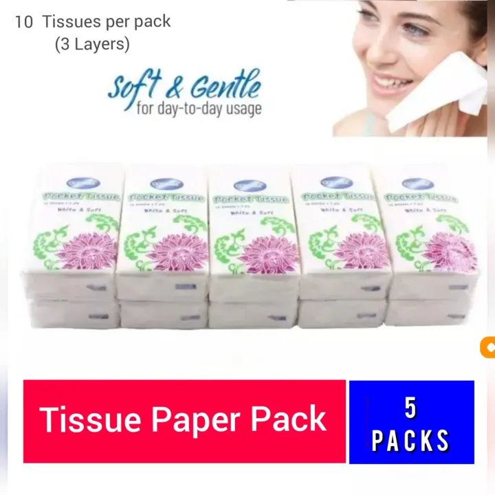 Pocket Tissues 5 Pack Mini Portable Handkerchief Pulp Paper Pocket Tissues for Women