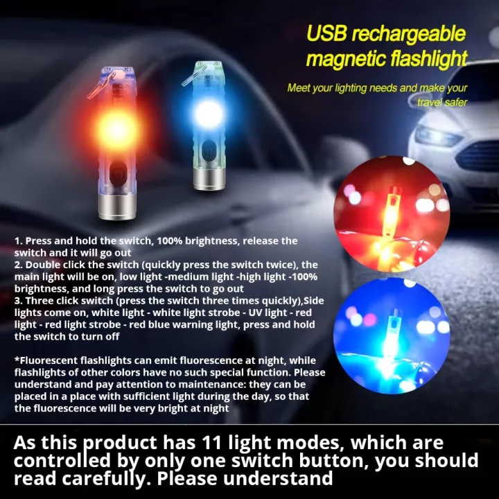 Mini keychain , portable LED flashlight, USB charging for fishing and ...