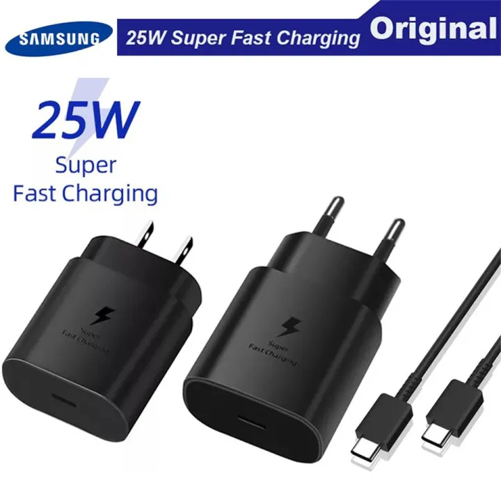 Samsung 25W Travel Adapter 3A Super Fast Charging PD 3.0 Fast Charger USB-C UK Plug Wall Adapter For Galaxy S22 S21 Ultra S20 S20+ Note 20 10 10+ 5G A90 A80 A70 A71 A73 A53 A33 with USB Type-C Cable