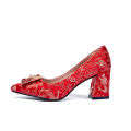 New Wedding Red Shoes Bridal Shoes Chunky Heel Pregnant Women Xiuhe Wedding Shoes High School Low Heel Wedding Shoes Lace-up Dress Shoes. 