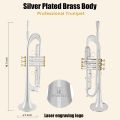 ROWELL Bb Trumpet Professional Trumpet for Student, Brass Instruments Standard Trumpet Set, with Professional Trumpet Box, Cleaning Kit,Original 7C trumpet Mouthpiece, Cloth and Gloves (Silver). 