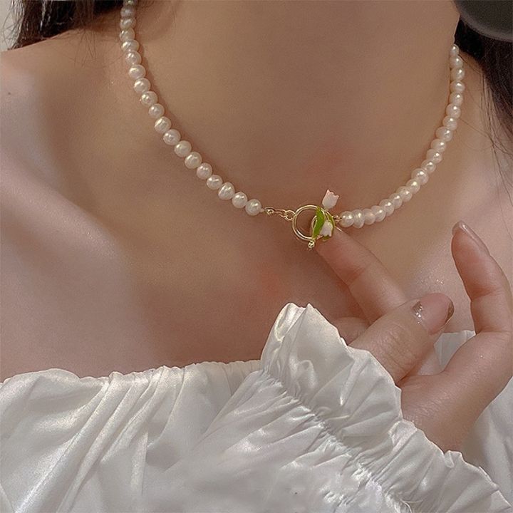 New%202025%20Design%202023%20Elegant%20Pearl%20Tulip%20Flower%20Necklace%20Pendant%20for%20Women%20Party%20Jewelry%20Set%20-%20Image%203