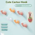 Random Color Cute Cactus Punch-Free Sticky Hook Strong Self Adhesive Coat Sundries Hooks Keychain Door Hanging Wall Rack Household Kitchen Bathroom Storage Tool. 
