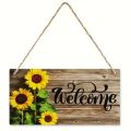 Wall Hanging Plaque Pastoral Style Sunflower Welcome Sign Lightweight Hanging Welcome Door Sign Rectangular Wooden Decoration Sign Office. 