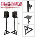 Speaker Stand Pair, 6-Position (97-157cm) Height Adjustable Studio Monitor Stands with Stable Base, Non-skid Padding Stickers & Safety Pin, Heavy Duty Metal Triangle Speaker Stands Pair. 