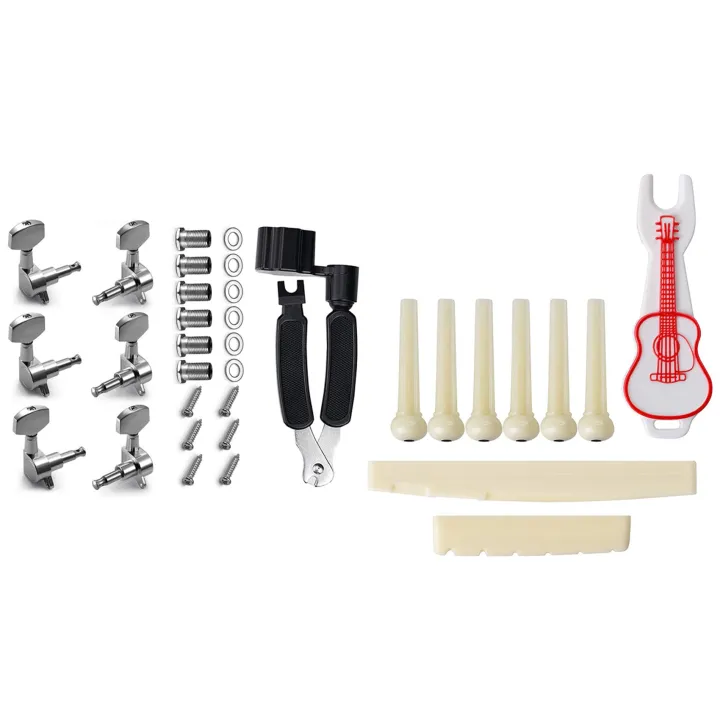 PDTYMWNG 1 Set Metal Guitar String Tuning Peg with String Winder & 1 Set Acoustic Guitar Bridge Pins