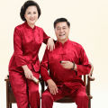 Summer Ice Silk Couple Long-Sleeve Suit Middle-Aged and Elderly Tang Suit Mom and Dad Festive Birthday Clothes Style Unisex Wear. 
