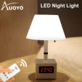 Auoyo Rechargeable LED Table Lamp   Bed Night Light with Clock 10 Level Brightness Desk Lamp for Reading Working Studying. 