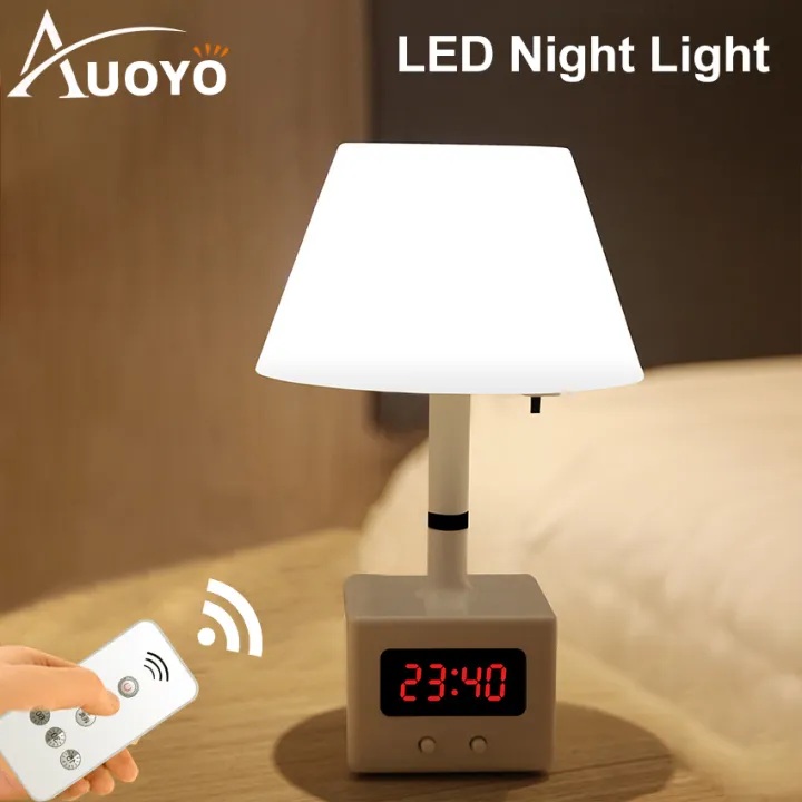 Auoyo Rechargeable LED Table Lamp   Bed Night Light with Clock 10 Level Brightness Desk Lamp for Reading Working Studying