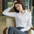 2023Spring and Autumn NewVCollar White Shirt Women's Long Sleeve Formal Suit Work Clothes Business Wear White Short Sleeve Shirt. 