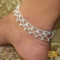 Silver Plated Traditional Zulla Type Anklet Padasaram Foot Jewelry Payals Kolusu With Hanging Type White Stone for Women. 