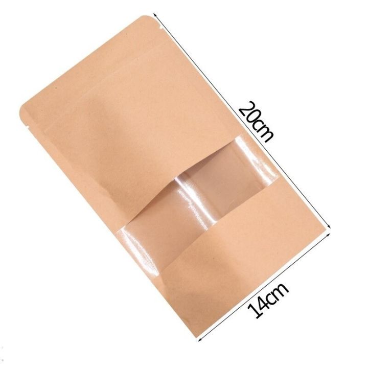 50%20Pieces%20(14x20cm)%20Brown%20Kraft%20Paper%20Transparent%20Zip%20Lock%20Standup%20Pouch%20Bags%20With%20Clear%20Translucent%20Window%20For%20Dried%20Food,%20Candy,%20Spices%20&%20Nuts%20-%20Image%203