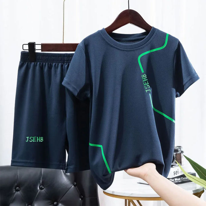 Boys' Summer Thin Quick-Drying Sports Suit Children's Short-Sleeved Shorts Loose-Fitting Casual round-Neck Handsome Running Suit