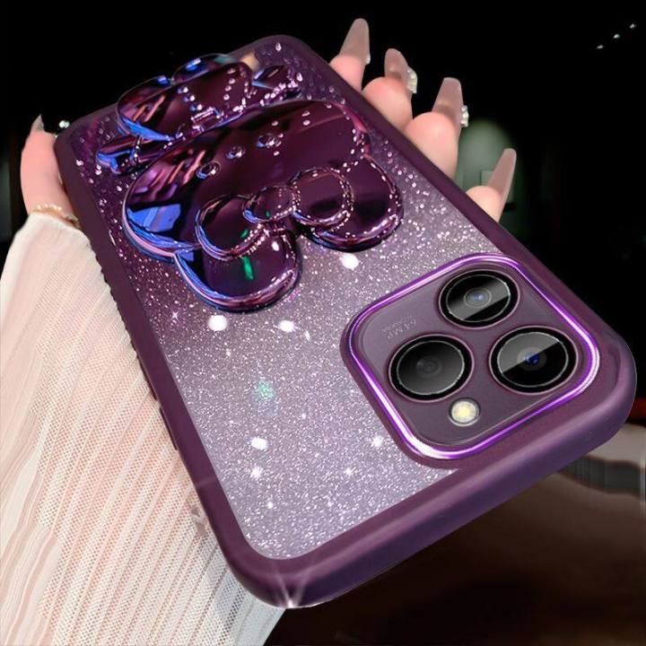 For Infinix Smart 8 / Smart 8 Pro / Smart 8 HD / Smart 8 Plus Back Cover with Rabbit Makeup Mirror Stand Holder Luxury Gradient Glitter Cute Bling Full Camera Lens Protection Case Soft Silicone Slim Phone Cases for Women Girls